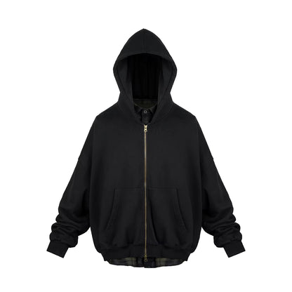 Streetwear Contrast Color Fake Two Pieces Shirts Jacket for Men and Women Patchwork Loose Casual Windbreaker Hooded Coat