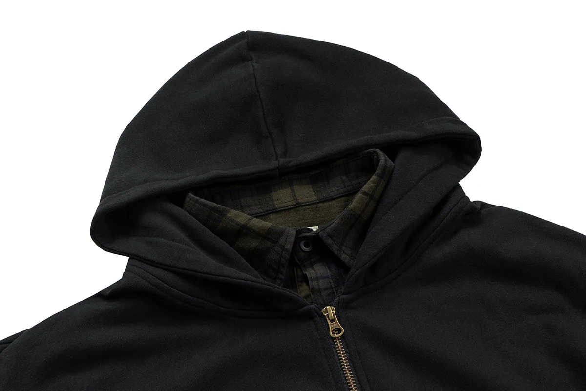 Contrast Layered 2 Piece Flannel Hoodie