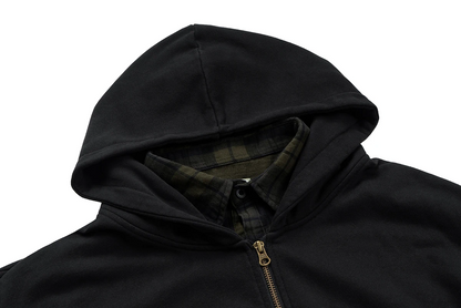 Contrast Layered 2 Piece Flannel Hoodie