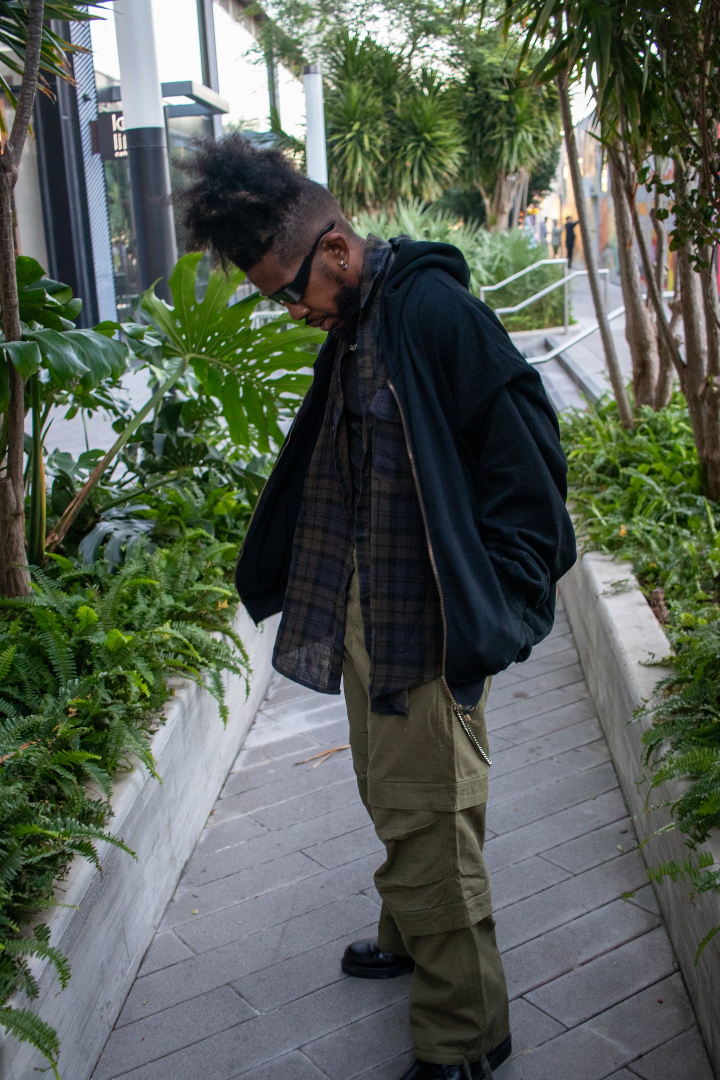 Contrast Layered 2 Piece Flannel Hoodie