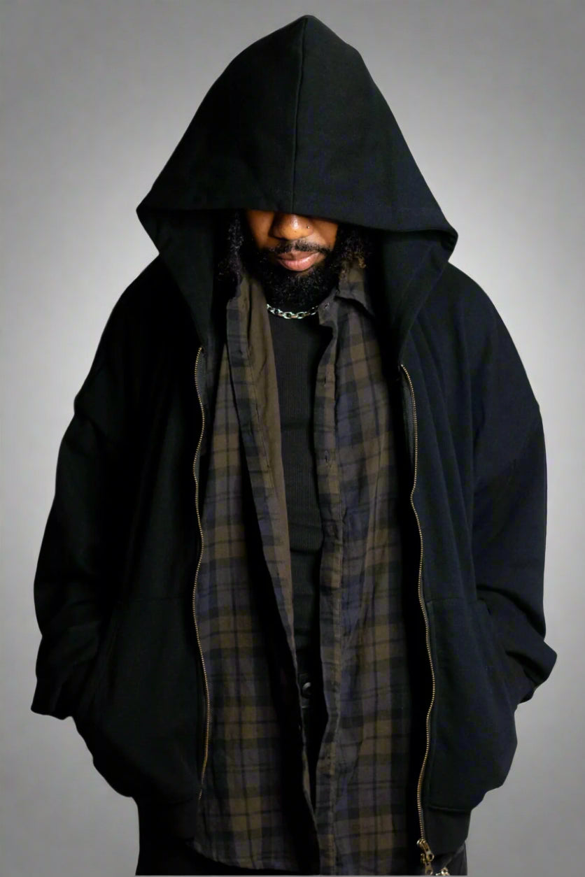 Contrast Layered 2 Piece Flannel Hoodie