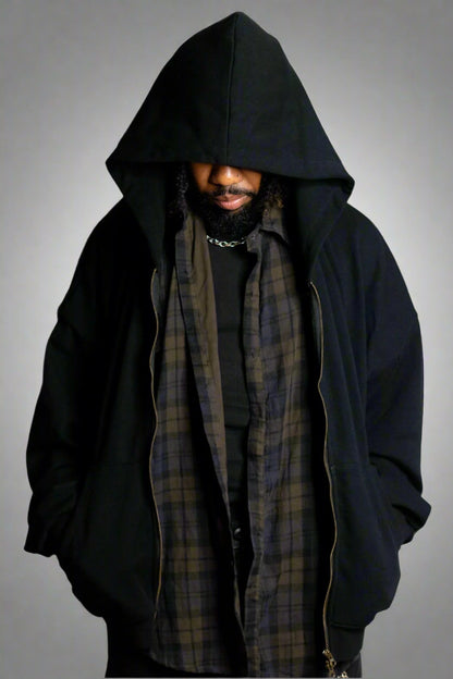 Contrast Layered 2 Piece Flannel Hoodie