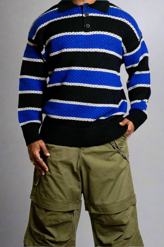 Striped Knit Lapel Sweater