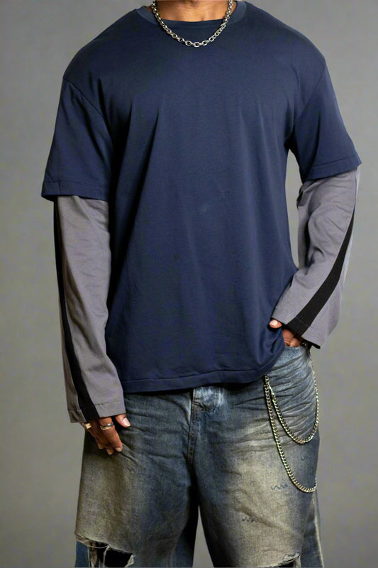 Layered Contrast Stitch Long Sleeve Tee