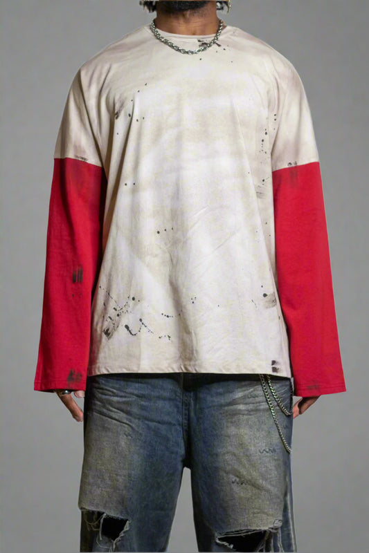 Ink-Painted Patchwork Long Sleeve Tee