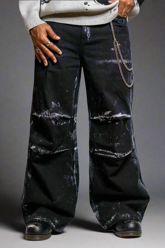 Graffiti Pleated Oversized Jeans