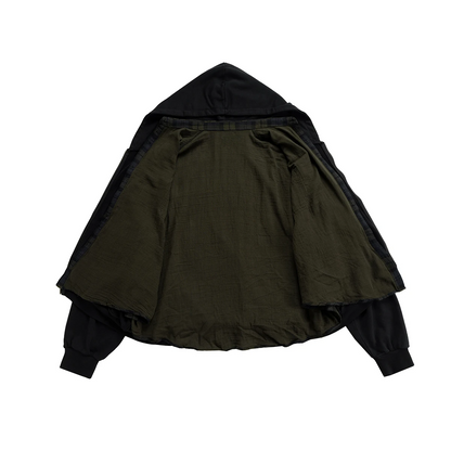 Contrast Layered 2 Piece Flannel Hoodie